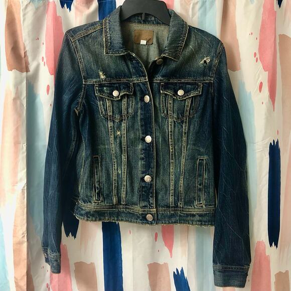 American Eagle Distressed Denim Jean Jacket Size Medium - Picture 3 of 14